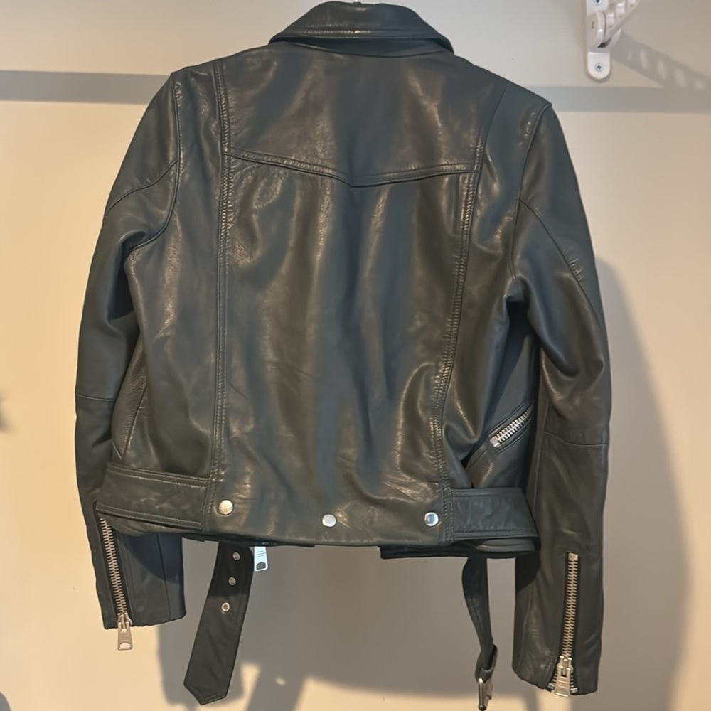 All Saints Dark Green Leather Jacket - Picture 4 of 6